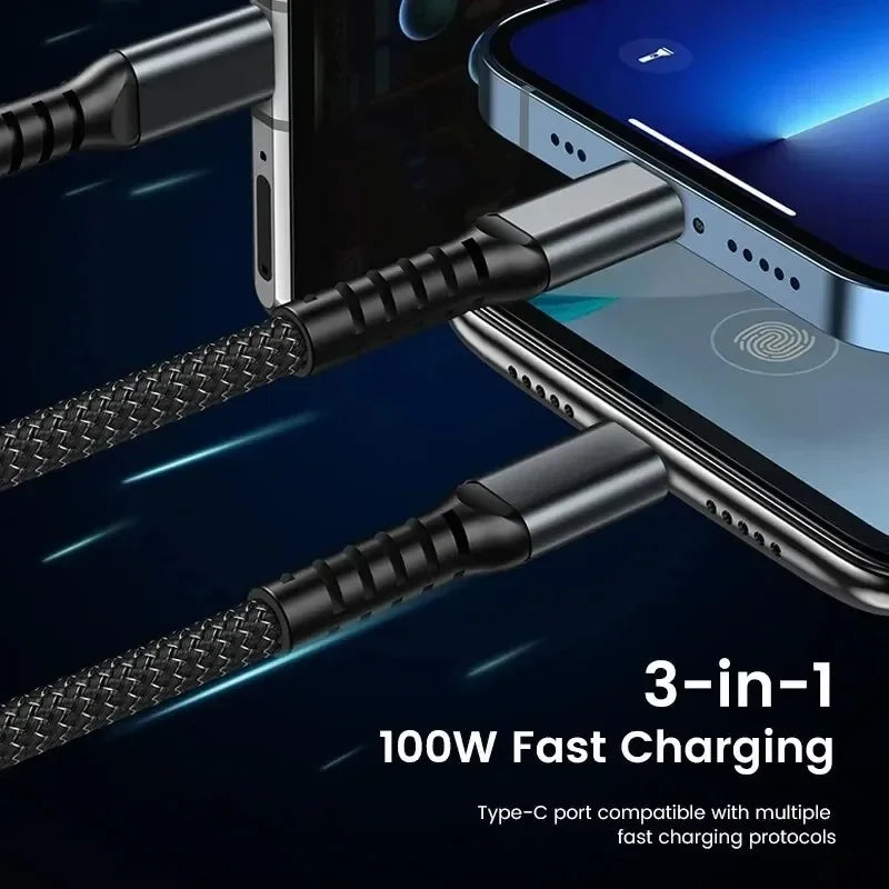 100W Transparent Three In One Super Fast Charging Data Cable