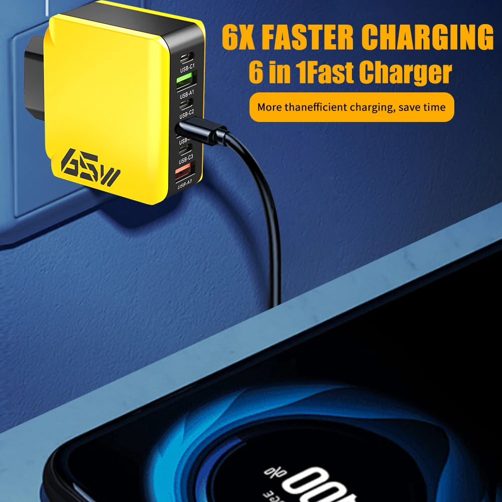 65W USB-C Wall Fast Charger 6 Ports