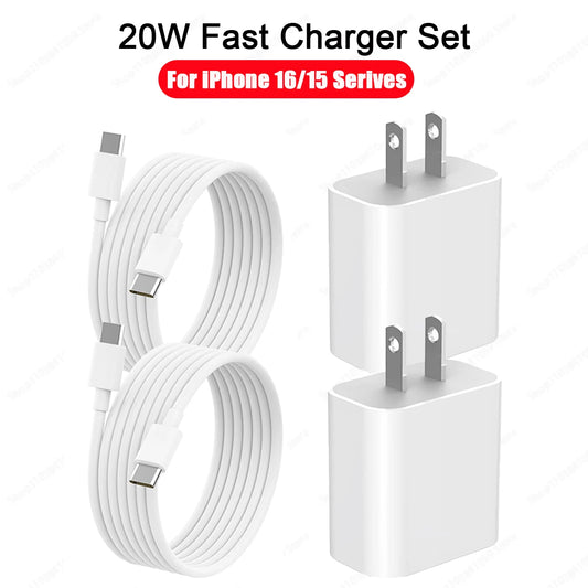 1 or 2 Set 20W US USB-C Port Fast Charger