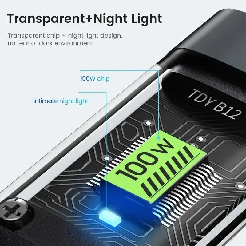 100W Transparent Three In One Super Fast Charging Data Cable