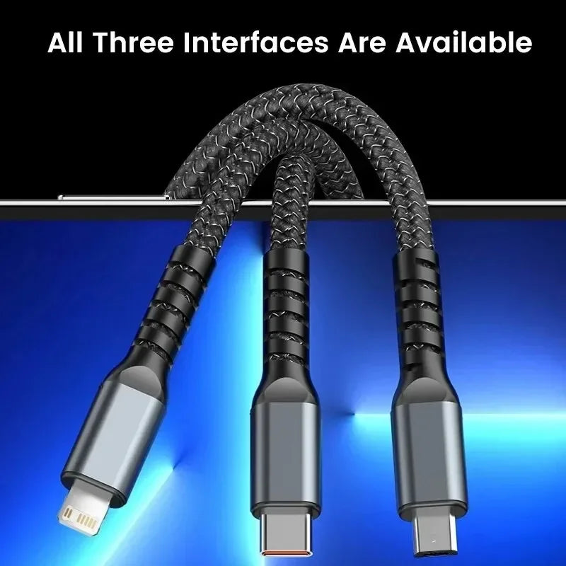 100W Transparent Three In One Super Fast Charging Data Cable